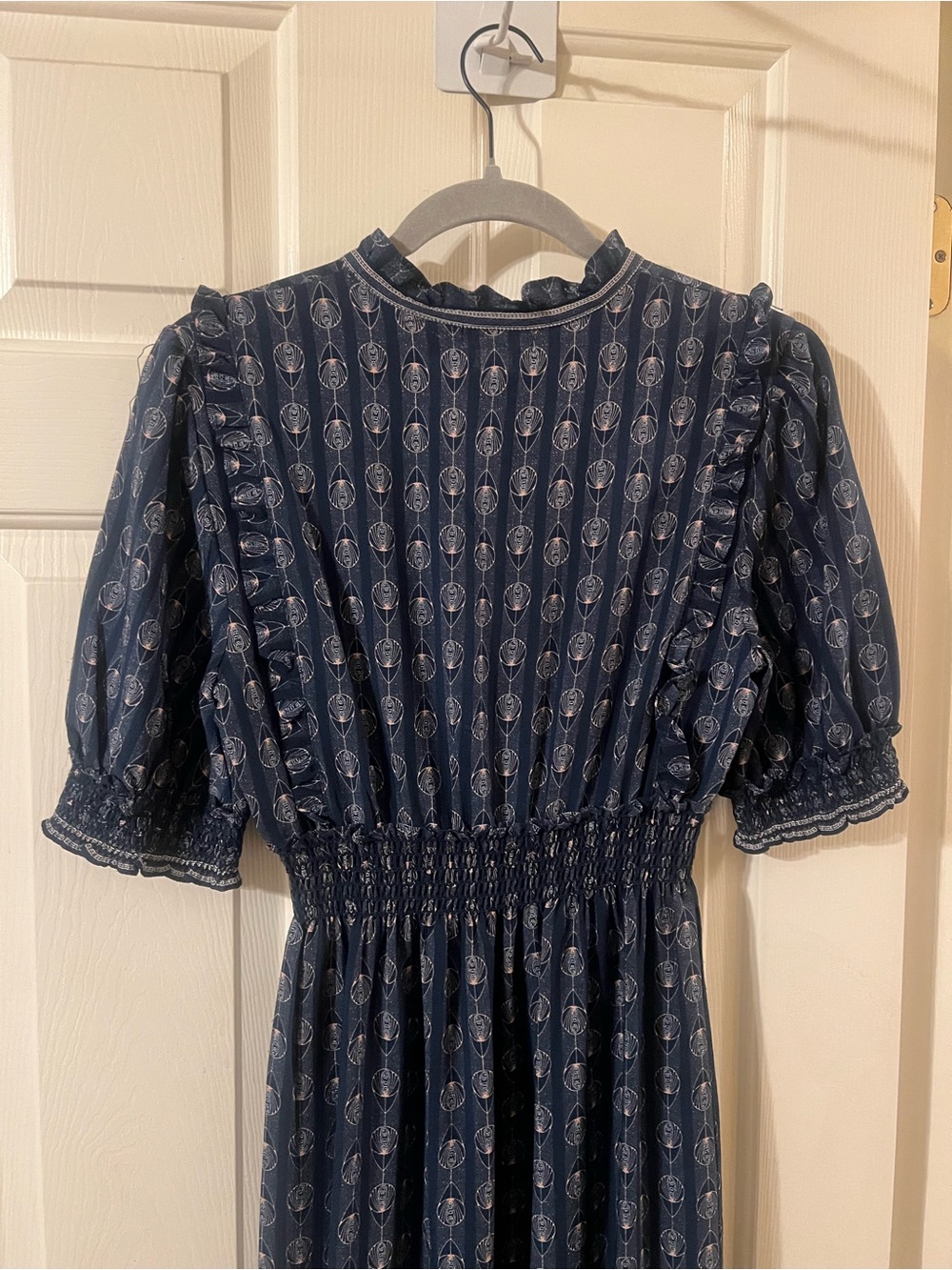 Like New Max Studio Cottagore Navy Blue Patterned Maxi Dress Size Small - Picture 11 of 16
